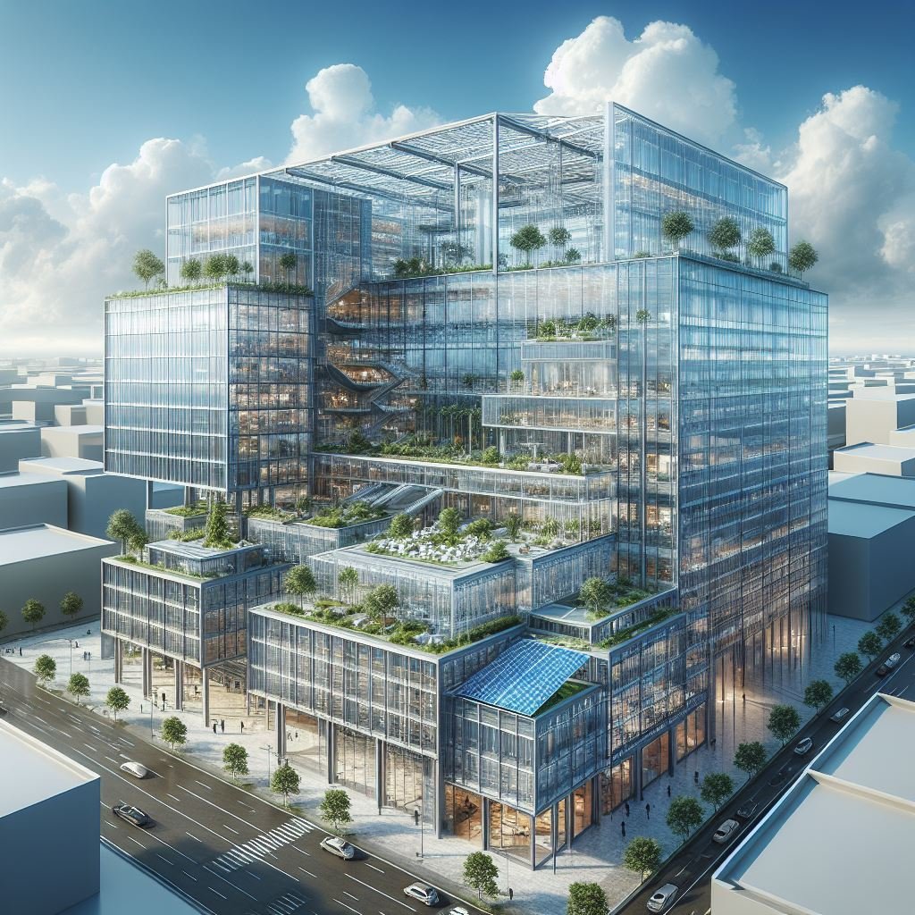 Prédio corporativo, simbolizando inovação e um ambiente digitalmente seguro.